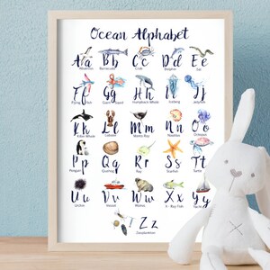 ABC Alphabet Watercolor Ocean Poster, PRINTABLE Art Print, Educational Art Kids Room Decor, Nursery Art Large 16x20 Poster Digital Download