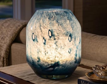 Blue Glass Lamp, Vase Lamp, Hand Blown Glass Lamp, Cordless Table Lamp, Teal Lamp, Blue Table Lamp, Cordless Lamp, Blown Glass Table Lamp