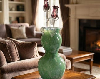 Hand Blown Glass Vase and Flower, Anniversary Gift for Her, Glass Sculpture, Hand Blown Glass, Glass Art, Spring Decor, Birthday Gift