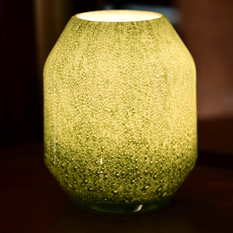 Vase Lamp, Blown Glass Lamp, Cordless Lamp, Glass Lamp, Ambient Lighting, Wireless Lamp, Table Lamp, Nightstand Lamp, Handmade Gold Lamp image 14
