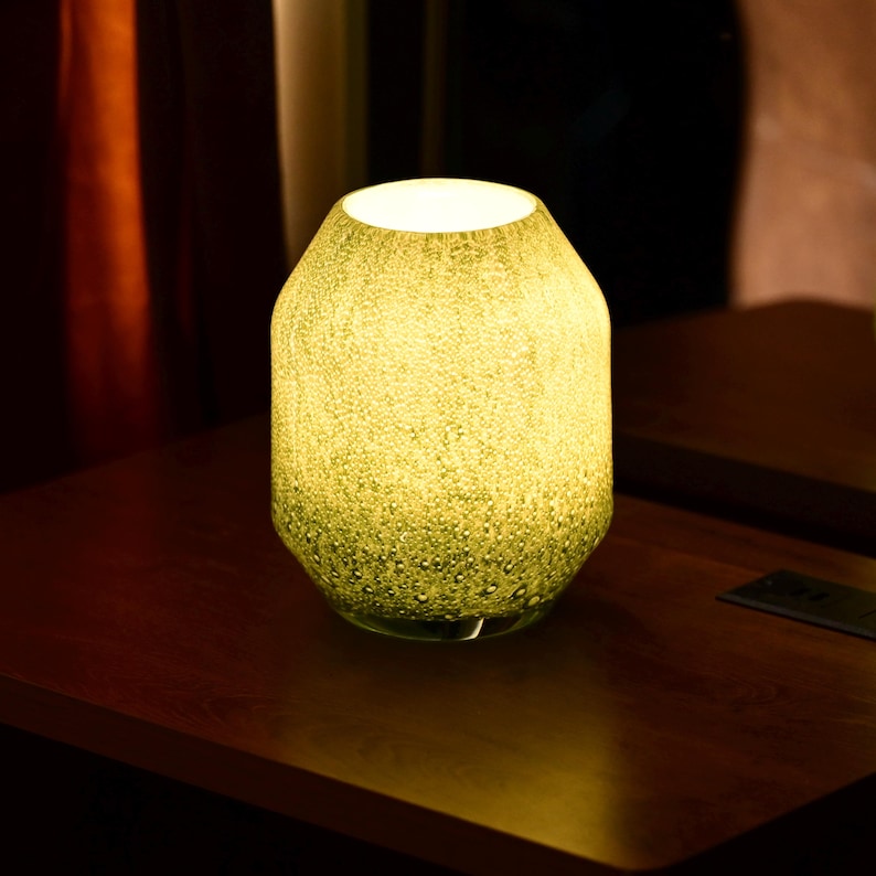 Vase Lamp, Blown Glass Lamp, Cordless Lamp, Glass Lamp, Ambient Lighting, Wireless Lamp, Table Lamp, Nightstand Lamp, Handmade Gold Lamp image 13