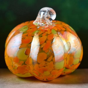 Glass Pumpkin - Hand Blown Orange Art Glass Pumpkin - Blown Glass Pumpkins - Handblown Glass Pumpkin - Stained Glass Pumpkin Decor
