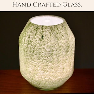 Vase Lamp, Blown Glass Lamp, Cordless Lamp, Glass Lamp, Ambient Lighting, Wireless Lamp, Table Lamp, Nightstand Lamp, Handmade Gold Lamp Sage