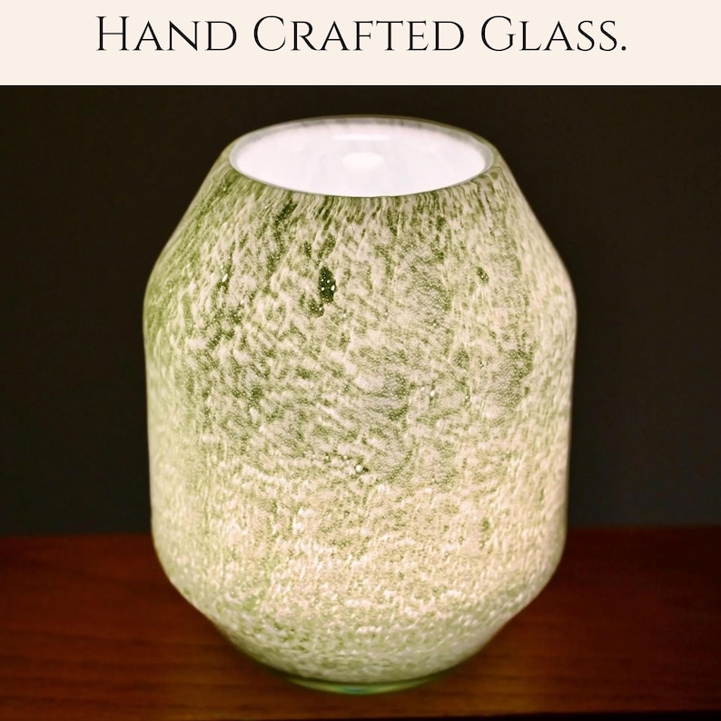 Vase Lamp, Blown Glass Lamp, Cordless Lamp, Glass Lamp, Ambient Lighting, Wireless Lamp, Table Lamp, Nightstand Lamp, Handmade Gold Lamp Sage