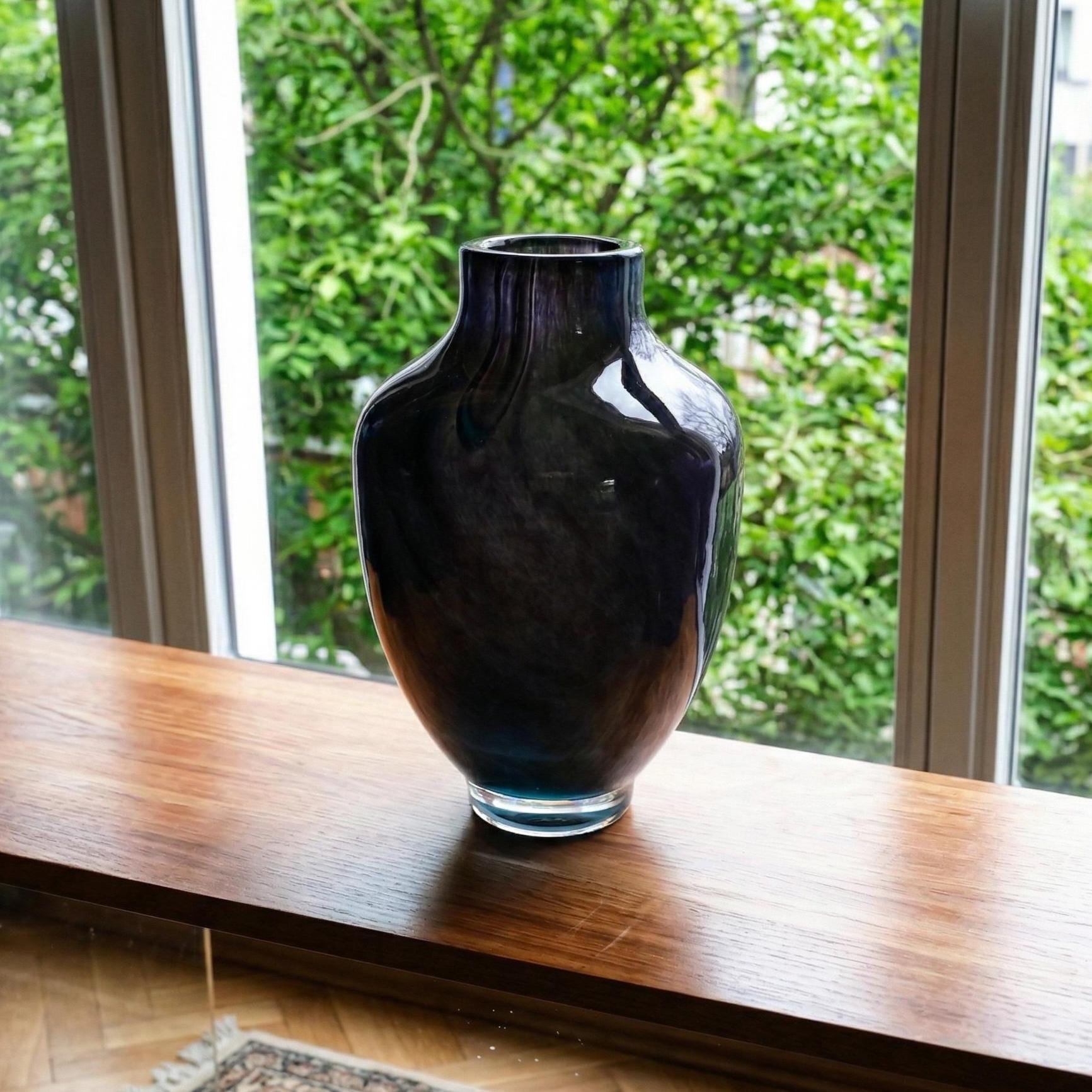 Vaso in vetro soffiato a mano, vaso in vetro blu, vaso in vetro pesante, vaso grande, vasi in vetro grandi, vaso nero, vaso in vetro soffiato, regali