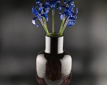 Glass Flowers Bouquet in Vase, Glass Flowers and Vase, Glass Flowers Bouquet, Blue Glass Iris Home Decor, Spring Decor, Mothers Day Gifts