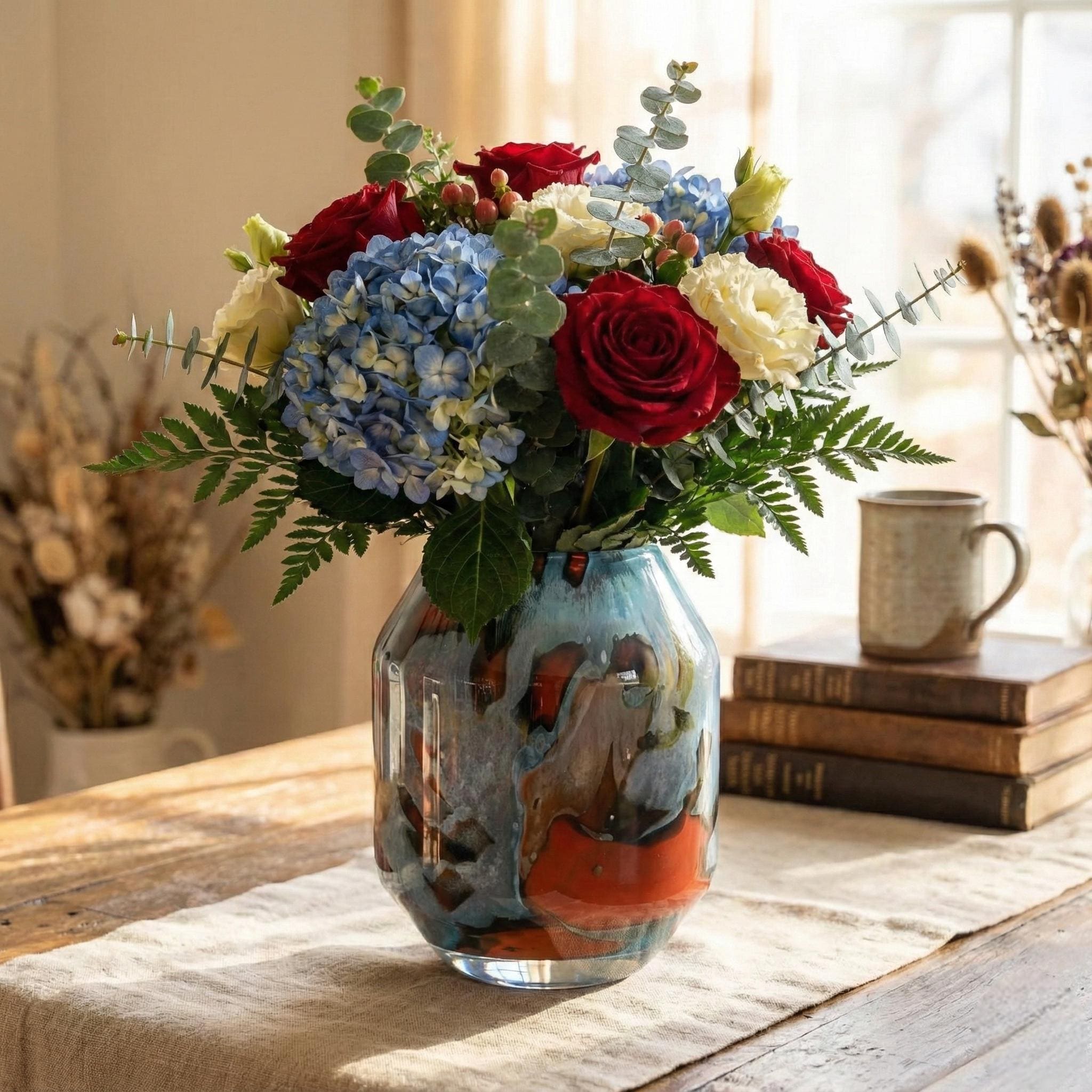 Unique Flower Vase | Blown Glass Handmade Art For Modern Home Decor Mothers Day Gifts Her