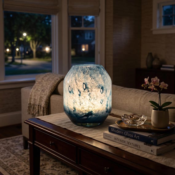 Blue Glass Lamp, Vase Lamp, Hand Blown Glass Lamp, Cordless Table Lamp, Teal Lamp, Blue Table Lamp, Cordless Lamp, Blown Glass Table Lamp
