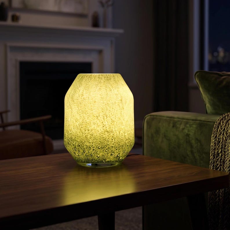 Vase Lamp, Blown Glass Lamp, Cordless Lamp, Glass Lamp, Ambient Lighting, Wireless Lamp, Table Lamp, Nightstand Lamp, Handmade Gold Lamp image 11