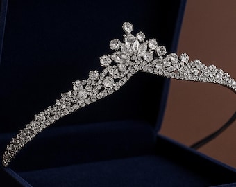 Silver Gold Rhinestone Bridal Tiara, Crystal Wedding Crown