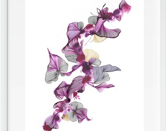 Amethyst - Giclee Print für Interieurs |  Lila Farbtöne Tinte Kunst. Wohnkultur, Inneneinrichtung, Wandkunst, florale Inspiration, Naturkunst, Tintenkunst