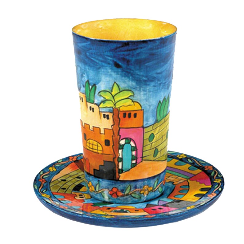 Kiddush Cup Plate Colorful Handmade Painting on Wood - Etsy