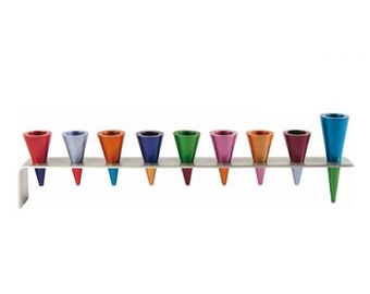 Hanukkah Menorah - Metal Strip + Cones - Multicolor