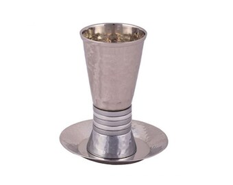 Kiddush Cup Set - Wide Rings - Silver, Wine Goblet, Kiddush Wine Cup, Shabbat Wine Cup, Kidush Cup, Judaica Groom Gift, Bar Mitzvah Gift