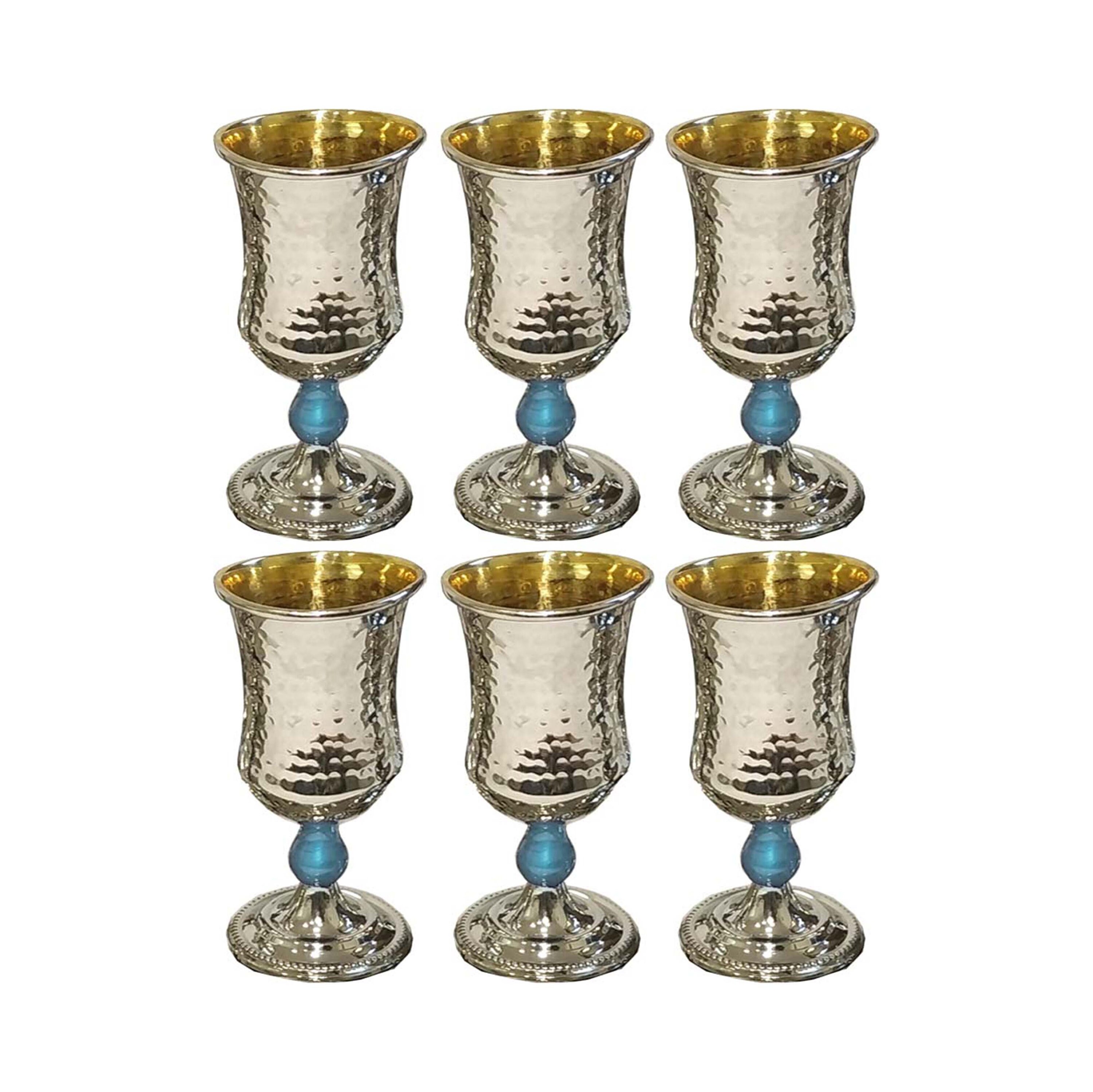 Set of 6 Small Kiddush Cups Brass and Hammered Light Blue Etsy