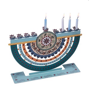 Hanukkah Menorah - Flowers and Leaves - Hand Painted - Candles