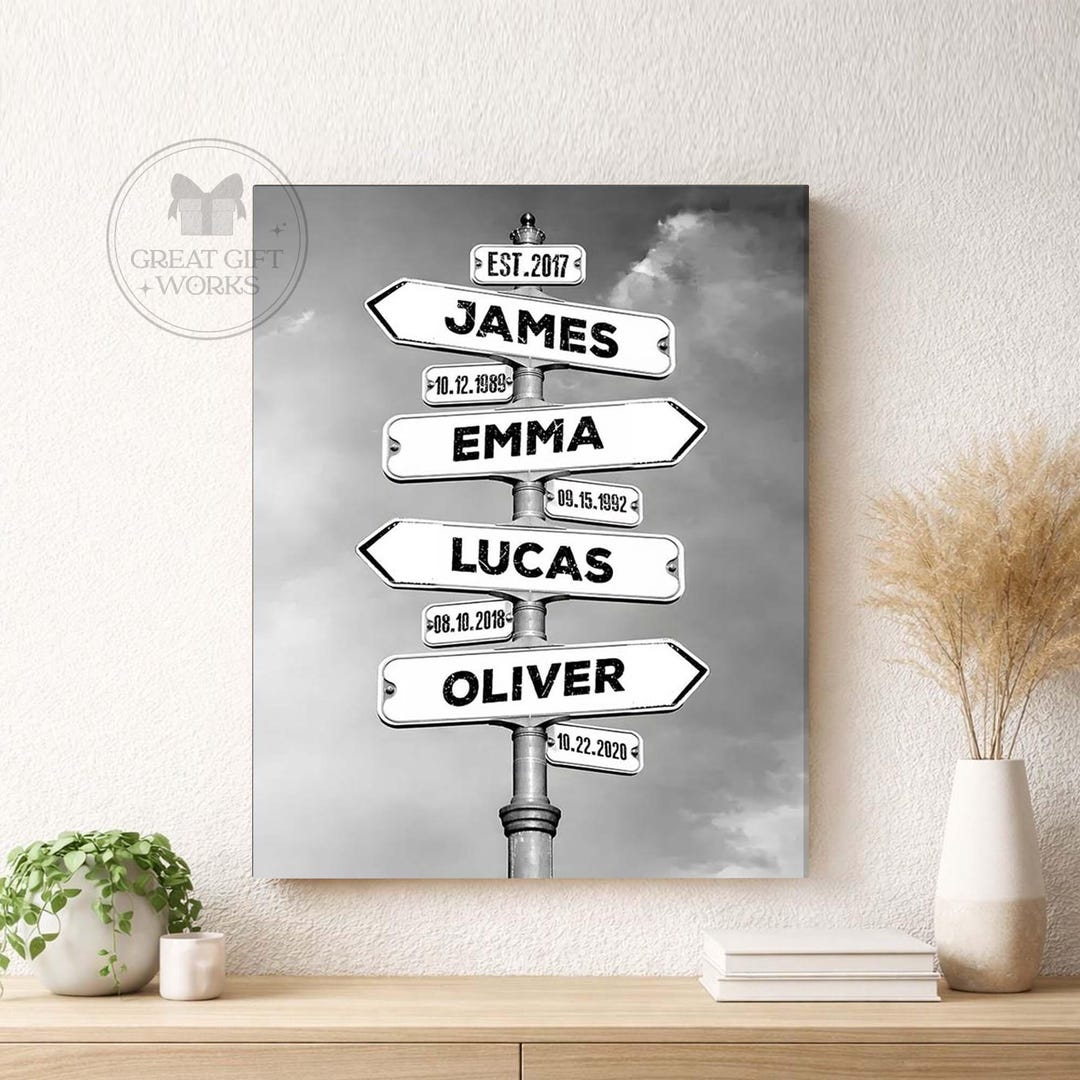 Personalized Family Names Street Sign Canvas With Date, Canvas for ...