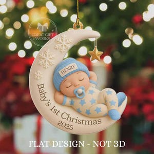 Personalized Baby&#39;s First Christmas Ornament: Sleeping Baby Moon Keepsake