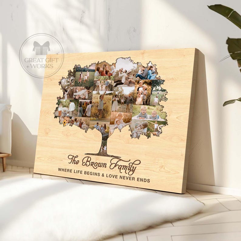 Personalized Family Tree Pictures Collage Canvas, Family Tree Name ...