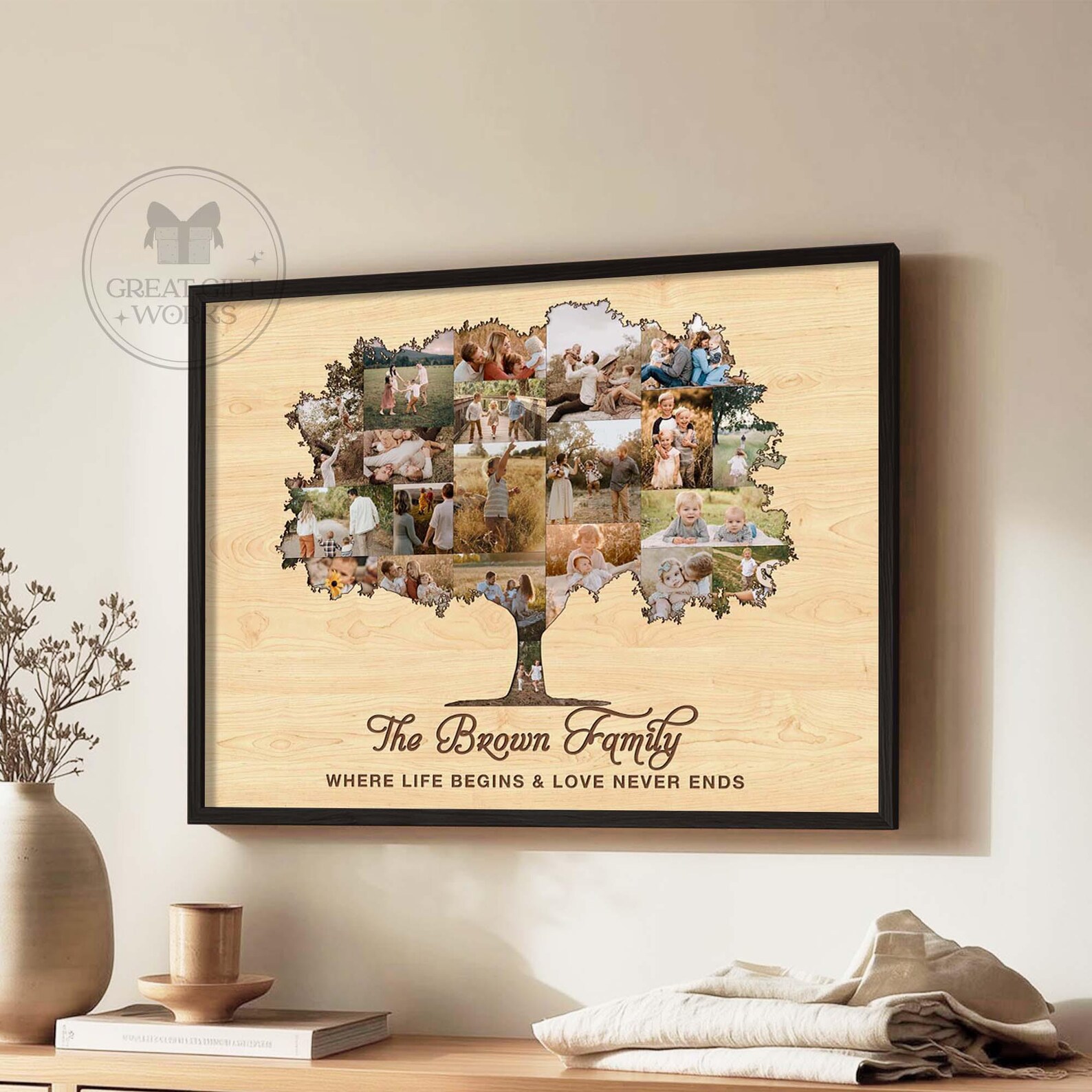Personalized Family Tree Pictures Collage Canvas, Family Tree Name ...
