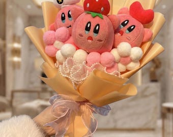 Kirby Plüsch Bouquet Geschenk, süßes romantisches Blumenbouquet, rosa ästhetisches Gamer Geschenk, Valentinstag Valentinstag Geschenk, Kawaii Geschenkidee