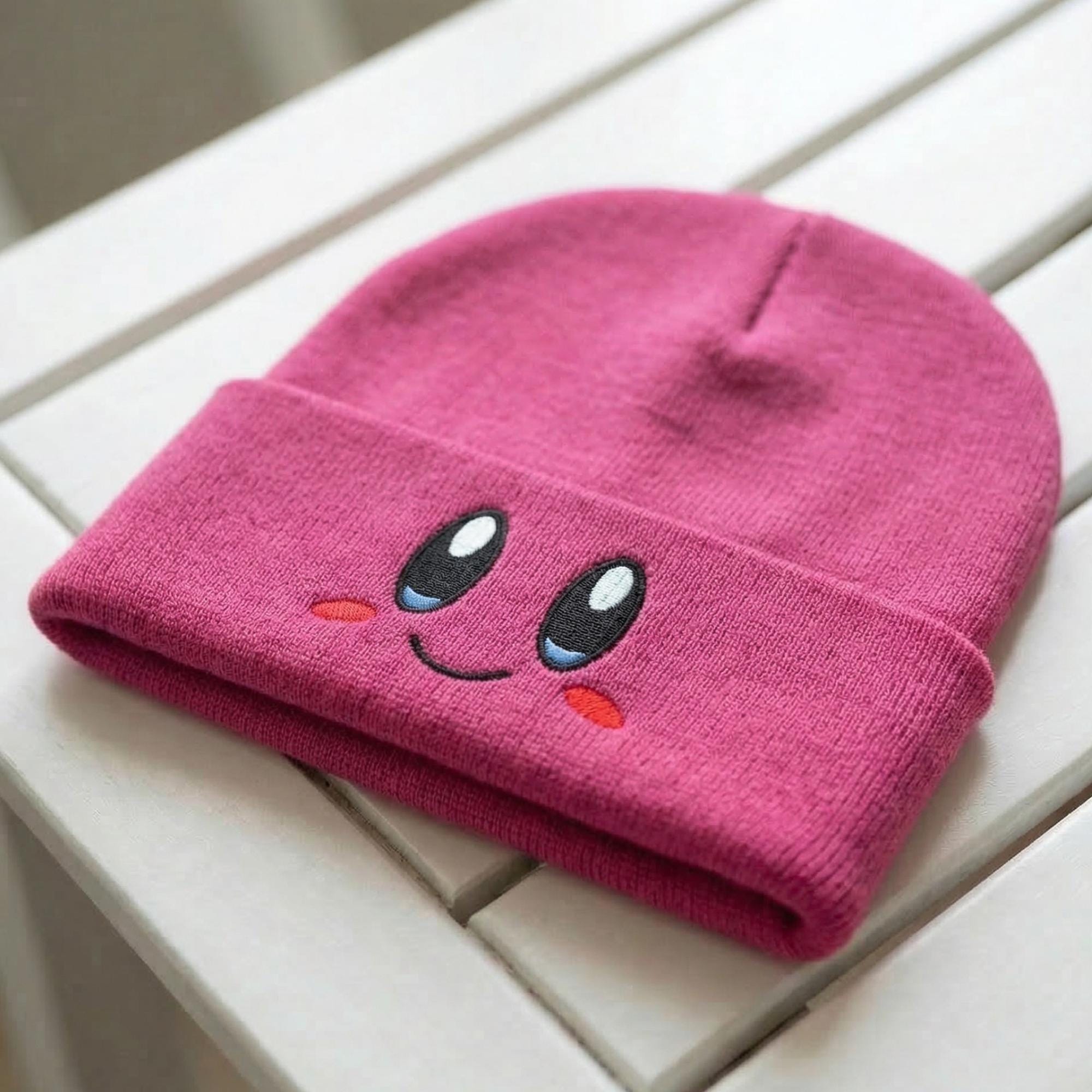 Kirby Beanie Hat Nintendo Retro Vintage Gamer Winter Birthday Christmas Gift Nintendo Kirby Peek A Boo Embroidered Character Cuff Knit  main image 2