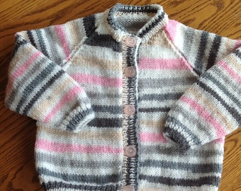 Hand knit girls cardigan size 12-24 months