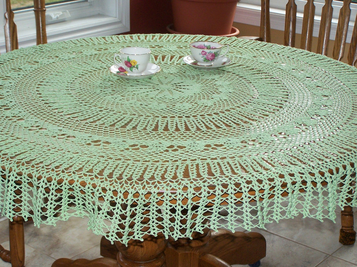New Hand Crocheted Ships Wheel Tablecloth in Mint 58 Inches - Etsy