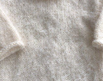 New hand knit girls roll edge sweater in warm snuggly yarn