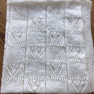 New hand knit hearts baby afghan