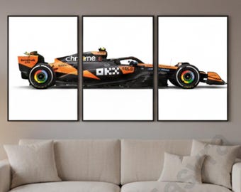 McLarenFormul 1 Racing Car Wall Art Set of 3 | Motorsport Poster Bundle | White Background F1 Car Print | Digital Download