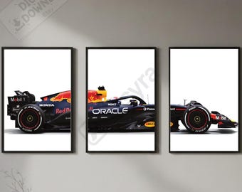 RB - Formulaa 1 Racing Car Wall Art Set of 3 | Motorsport Poster Bundle | White Background F1 Car Print | Digital Download