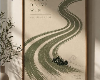 Minimalist Racing Poster Print | Vintage Motorsport Wall Art | Abstract Speed Track Decor | Modern Office Artwork | Digital Download