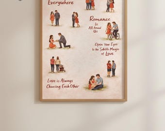 Romantic Couple Wall Art Printable, Love Illustration Poster, Minimal Romantic Art, Anniversary Gift Print, Valentine’s Day Digital Download