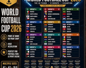 2026 Football Tournament Groups Poster | 48 Teams Wall Chart | Soccer Schedule Printable | Sports Wall Art Digital Download | Stadium poster