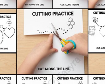 Cutting Practice Worksheets for Kids | Printable Scissor Skills PDF | Preschool Fine Motor Activity | A4 Tracing & Cutting Lines | Toddler