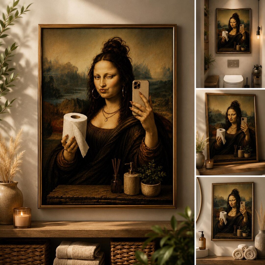 Funny Mona Lisa Bathroom Wall Art, Toilet Paper Sign, Renaissance ...