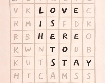 Love Is Here to Stay Printable Word Puzzle Wall Art | Minimalist Romantic Quote | Digital Download Valentine Decor