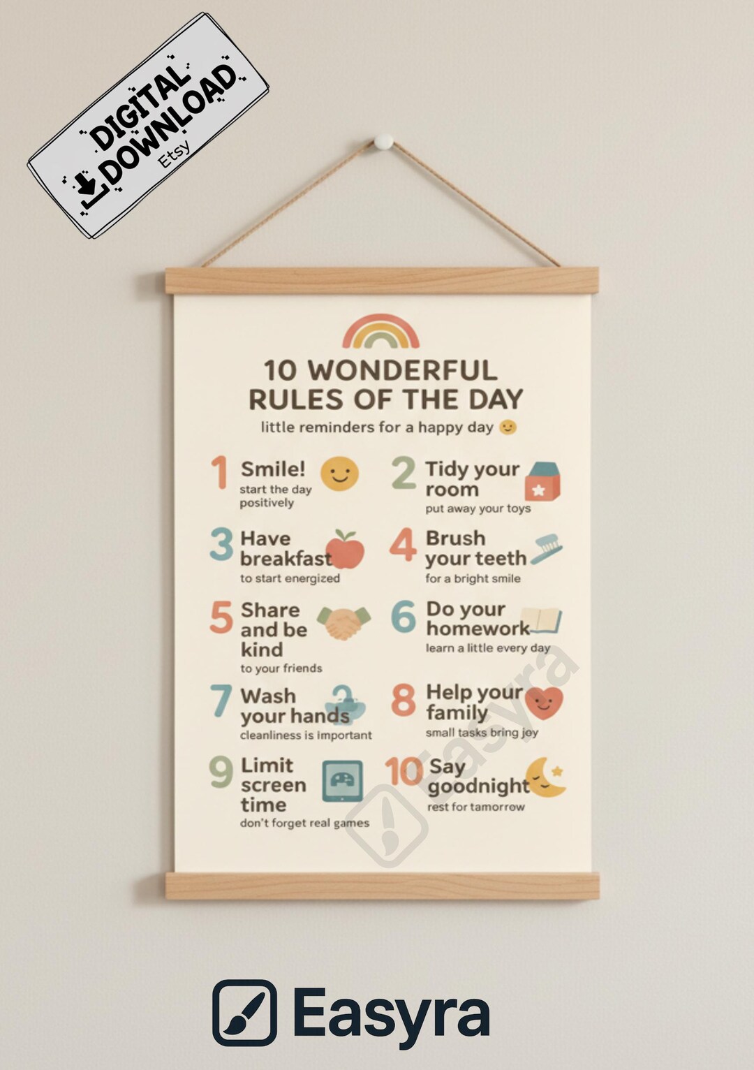 10 Wonderful Rules of the Day Poster for Kids – Printable Wall Art for ...