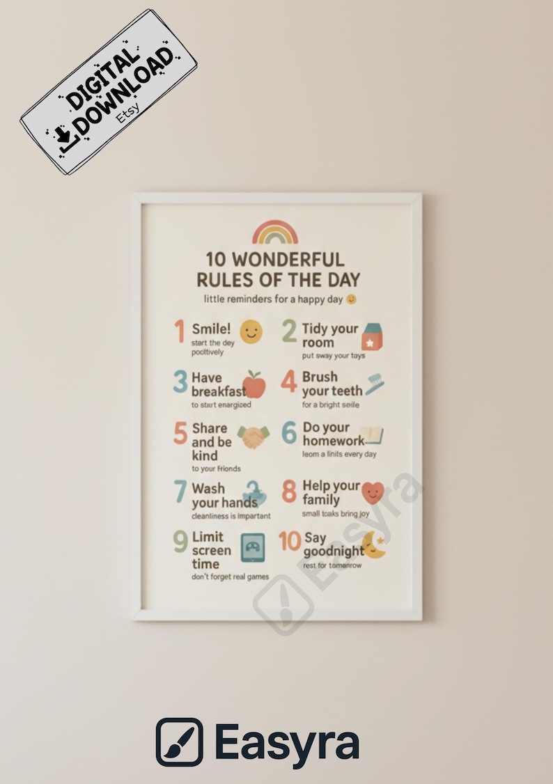 10 Wonderful Rules of the Day Poster for Kids – Printable Wall Art for ...