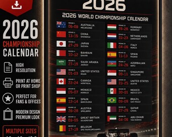 2026 Motorsport Race Calendar Poster | Grand Prix Style RacingSchedule | Circuit Track Icons Wall Art | ModernRacingPrint | Digital Download