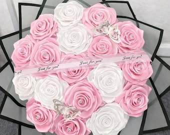 Handmade Pretty Pink & White Rose Bouquet For Birthdays,Valentines Day,Mothers Day