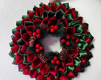 Festive Satin Ribbon Christmas Table Decor with Candle Holder