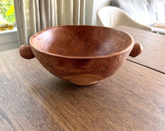 Vintage Hand-Carved Wooden Dough Bowl Rustic Primitive Bowl with Handles