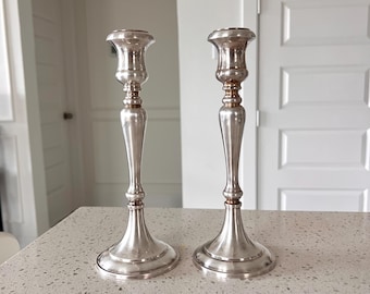 Candelabros vintage Sheffield plateados de 34 cm de alto (juego de 2)