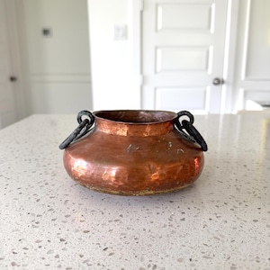 Antique Hammered Copper Pot Forged Iron Ring Handles