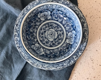 Vintage Blue and White Bowl and Deep Plate Set
