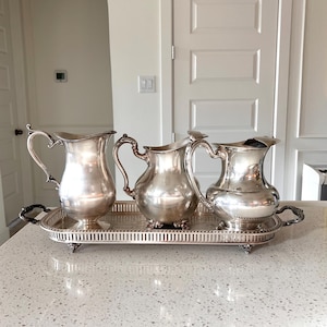 Vintage Assorted Silver-Plated Pitchers, Coffee Pots, Creamers and Sugar Bowls