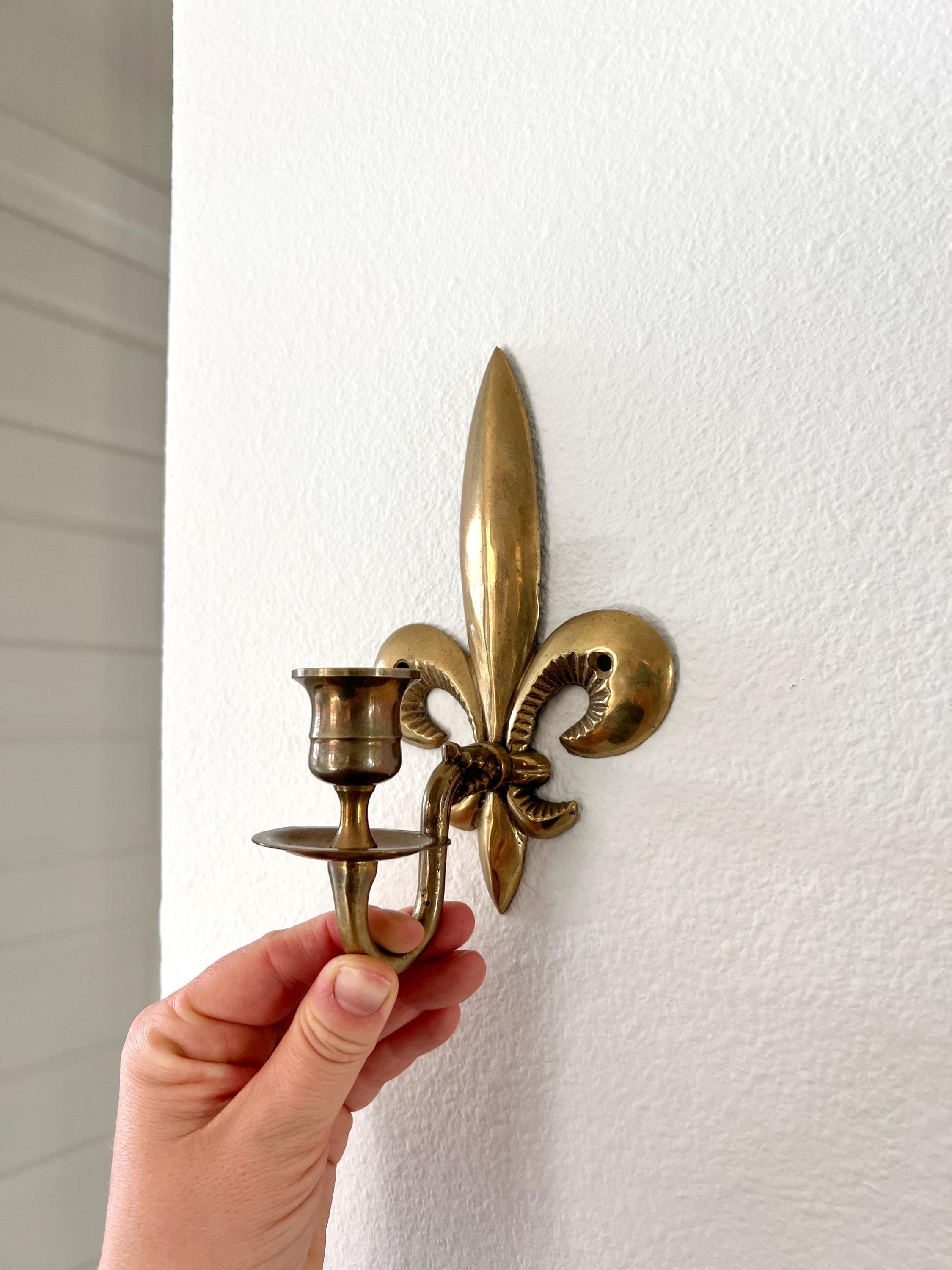 Vintage Solid Brass Fleur-de-lis Wall Sconce - Etsy