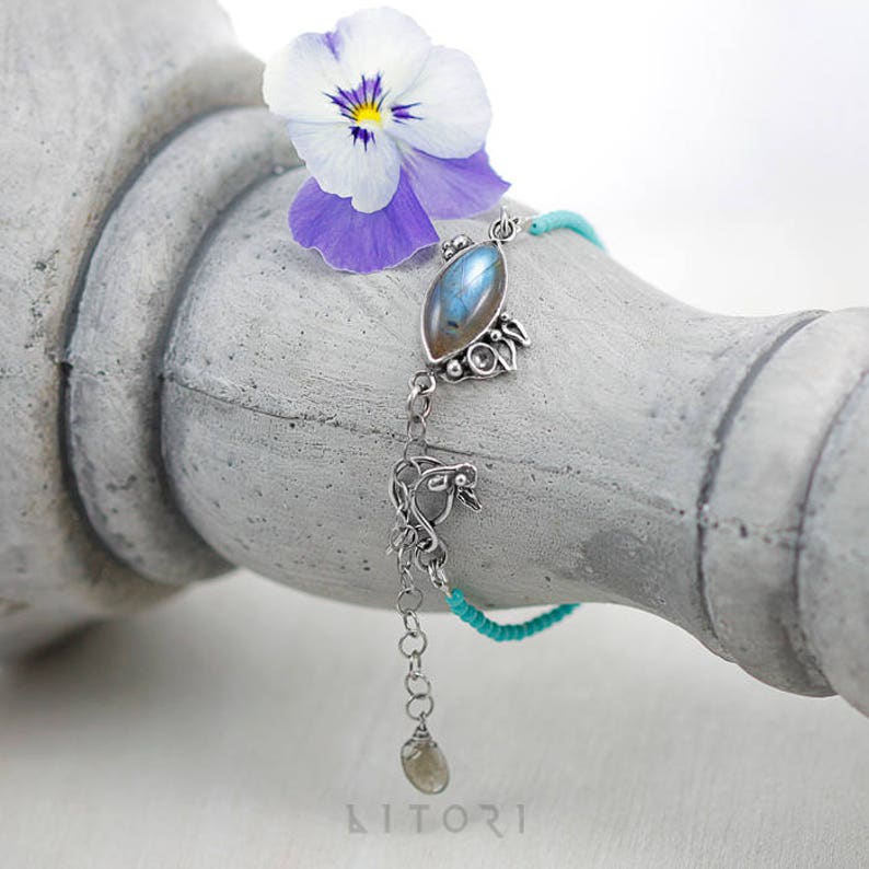 Silver bracelet Labradorite bracelet Turquoise bracelet Sterling silver Blue labradorite Handcrafted jewelry Gift for her Unique jewelry